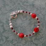 Red Gemstones And Swarovski Beads Bracelet